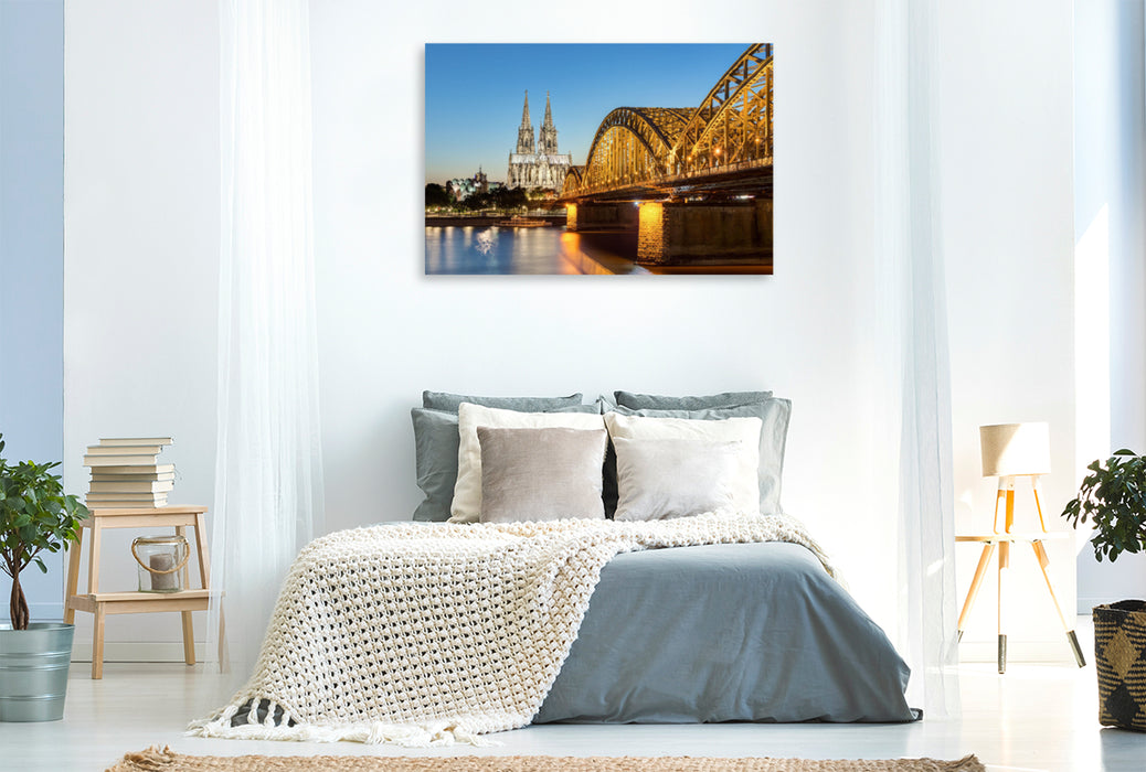 Premium textile canvas Premium textile canvas 120 cm x 80 cm across Cologne Cathedral and Hohenzollern Bridge 