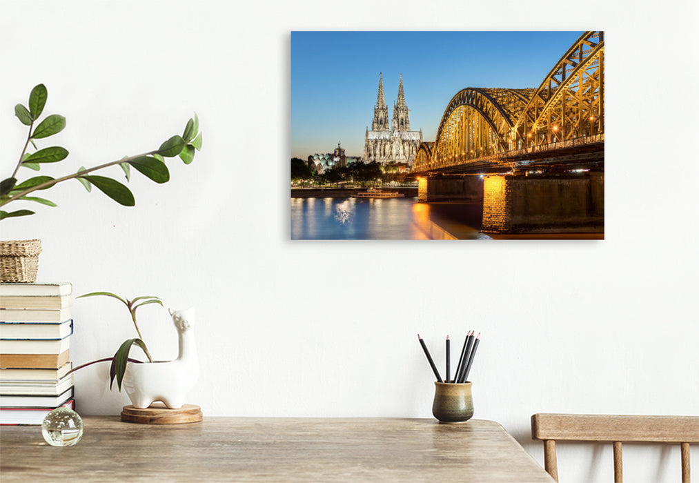 Premium textile canvas Premium textile canvas 120 cm x 80 cm across Cologne Cathedral and Hohenzollern Bridge 