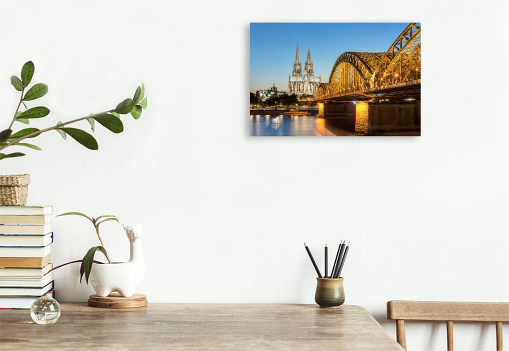 Premium textile canvas Premium textile canvas 120 cm x 80 cm across Cologne Cathedral and Hohenzollern Bridge 