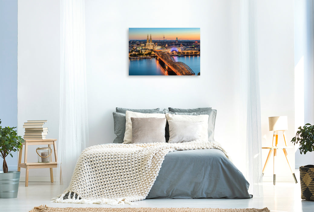 Premium textile canvas Premium textile canvas 120 cm x 80 cm landscape Cologne in the evening 