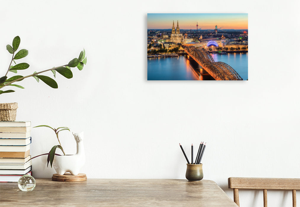 Premium textile canvas Premium textile canvas 120 cm x 80 cm landscape Cologne in the evening 