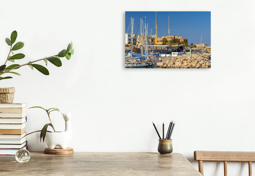 Premium textile canvas Premium textile canvas 120 cm x 80 cm across sailing boats in the Msida Yacht Marina 