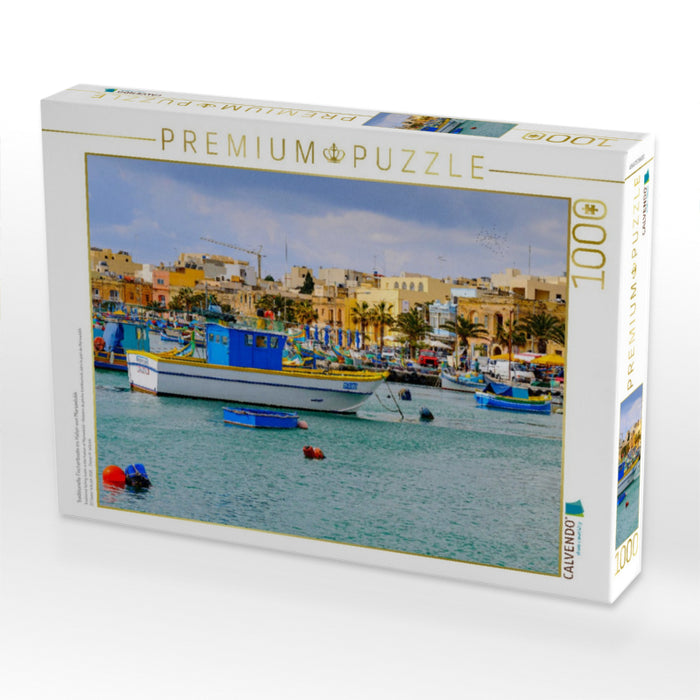 Traditionelle Fischerboote im Hafen von Marsaxlokk - CALVENDO Foto-Puzzle'