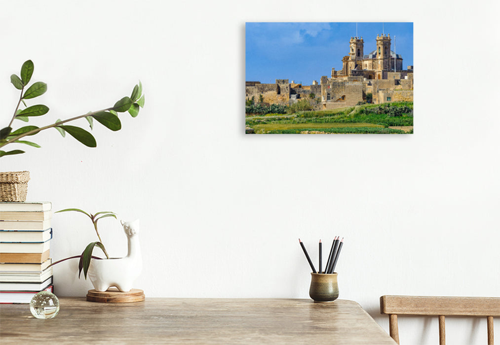 Premium textile canvas Premium textile canvas 120 cm x 80 cm landscape View from the Ta Pinu Basilica on Gharb 