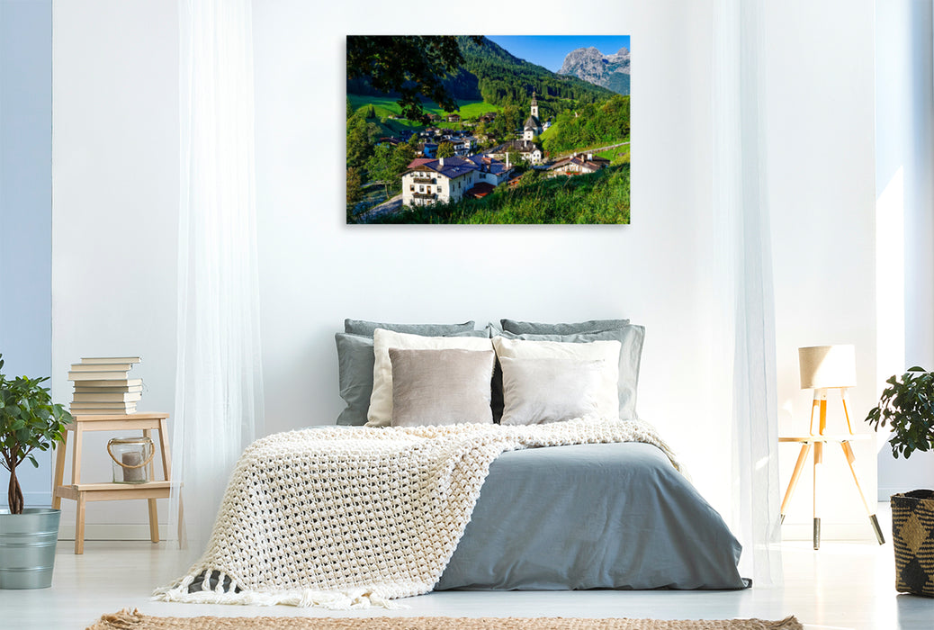 Premium textile canvas Premium textile canvas 120 cm x 80 cm landscape view of the town of Ramsau 