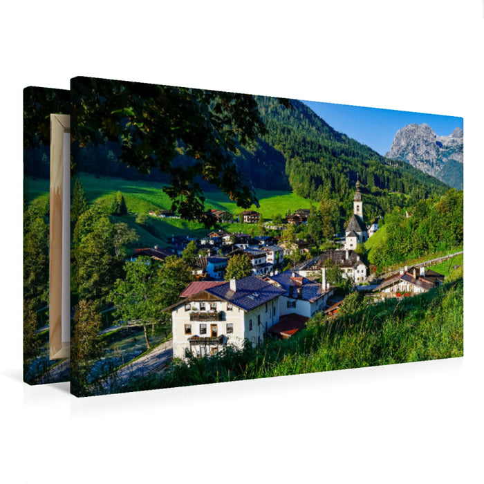 Premium textile canvas Premium textile canvas 120 cm x 80 cm landscape view of the town of Ramsau 
