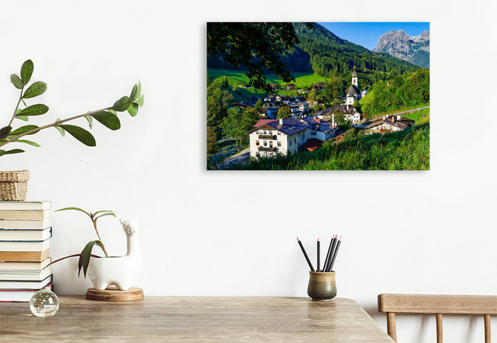 Premium textile canvas Premium textile canvas 120 cm x 80 cm landscape view of the town of Ramsau 