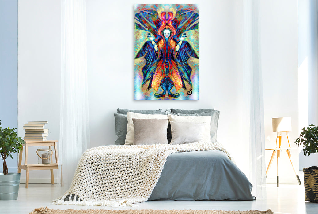 Premium textile canvas Premium textile canvas 80 cm x 120 cm high Angel in the light of the rainbow 