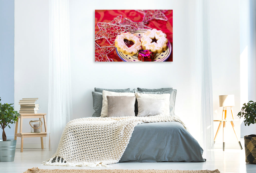 Premium textile canvas Premium textile canvas 120 cm x 80 cm landscape Still life with Christmas cookies 