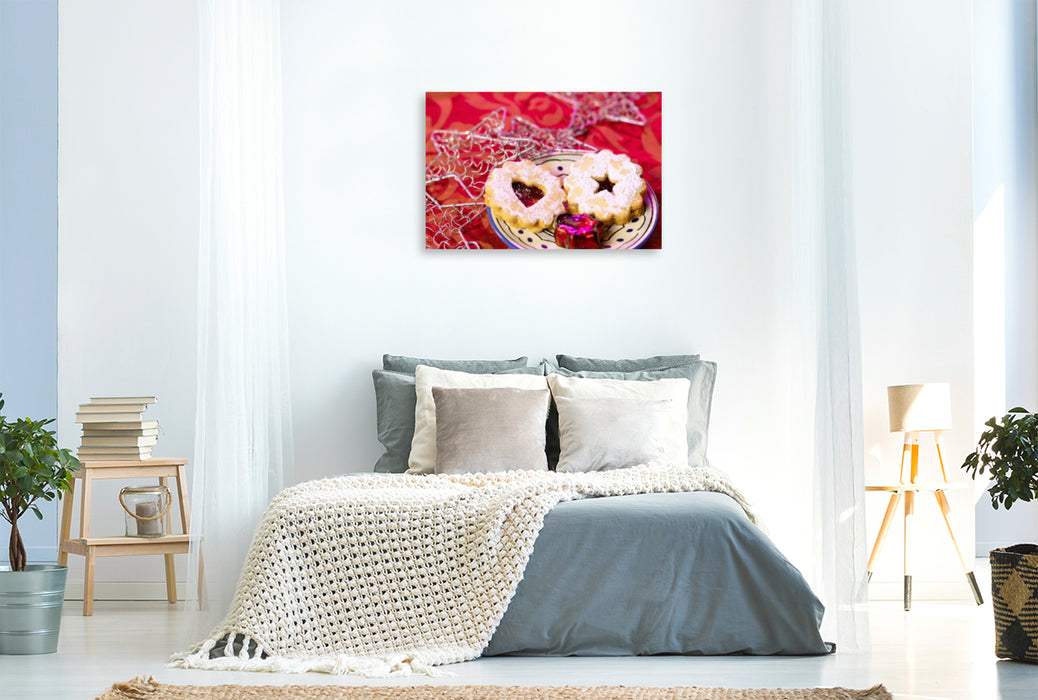 Premium textile canvas Premium textile canvas 120 cm x 80 cm landscape Still life with Christmas cookies 