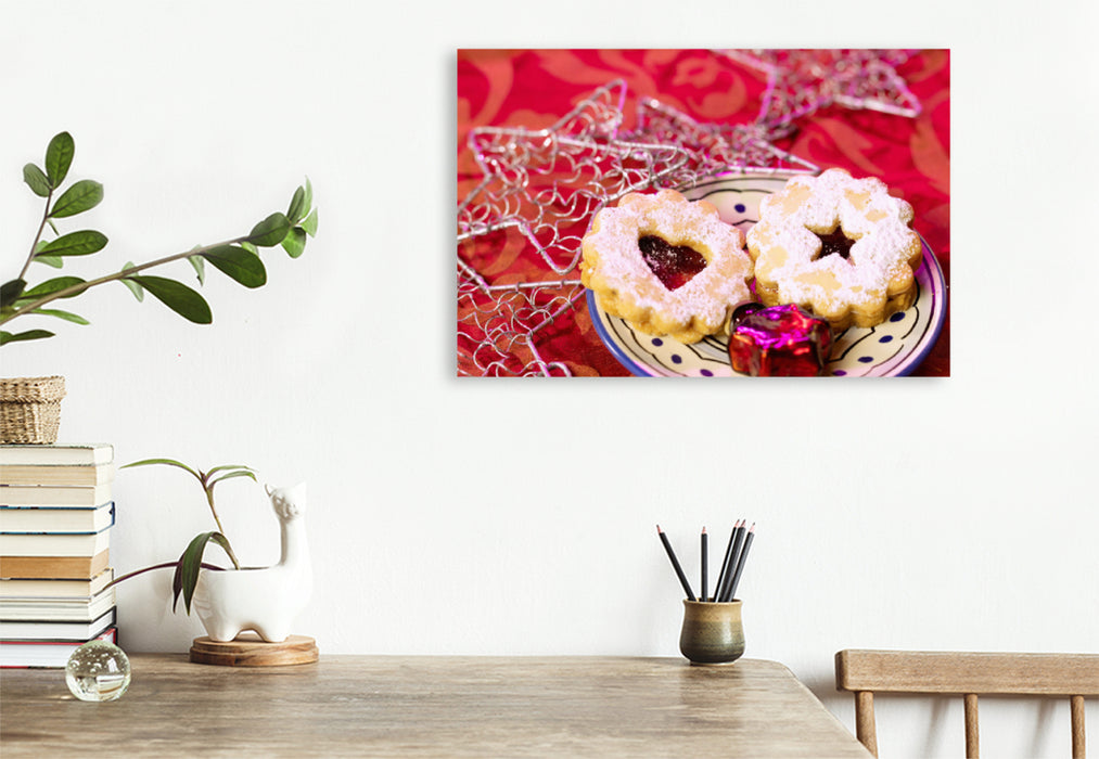 Premium textile canvas Premium textile canvas 120 cm x 80 cm landscape Still life with Christmas cookies 