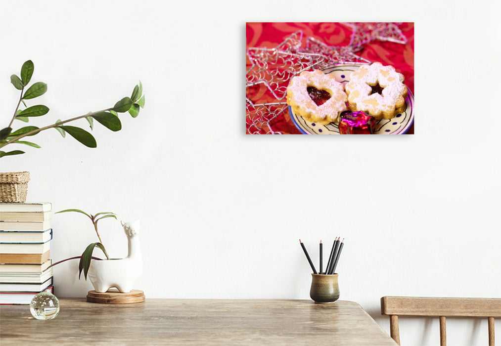 Premium textile canvas Premium textile canvas 120 cm x 80 cm landscape Still life with Christmas cookies 