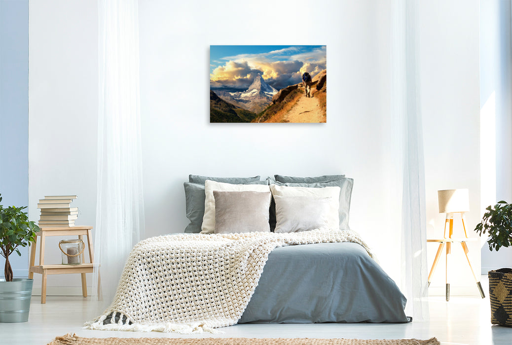 Premium textile canvas Premium textile canvas 120 cm x 80 cm landscape Under the spell of the Matterhorn 