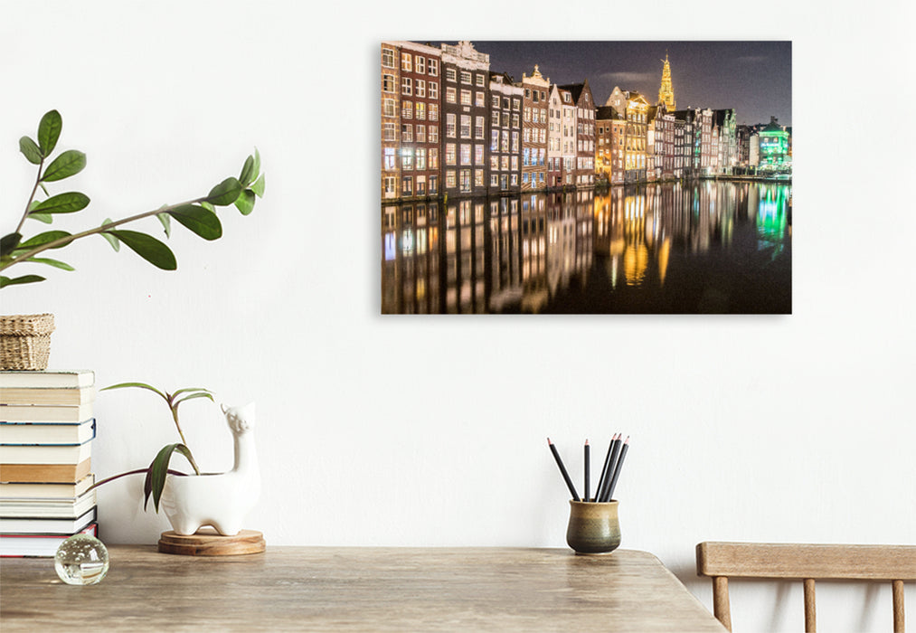 Premium textile canvas Premium textile canvas 120 cm x 80 cm landscape Damrak (Amsterdam) 