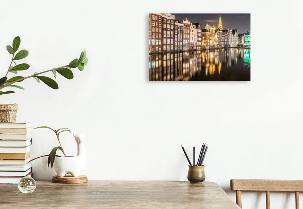 Premium textile canvas Premium textile canvas 120 cm x 80 cm landscape Damrak (Amsterdam) 