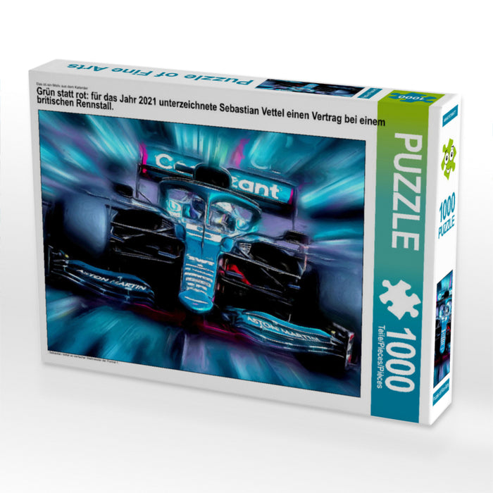 Grün statt rot: für das Jahr 2021 unterzeichnete Sebastian Vettel einen Vertrag bei einem britischen Rennstall. 1000 Teile Puzzle quer - CALVENDO Foto-Puzzle'