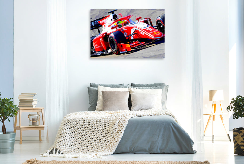 Premium textile canvas Premium textile canvas 120 cm x 80 cm landscape Mick Schumacher, the son of the legend Michael Schumacher, started in Formula 2. 