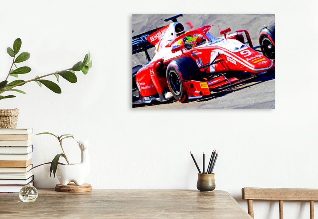 Premium textile canvas Premium textile canvas 120 cm x 80 cm landscape Mick Schumacher, the son of the legend Michael Schumacher, started in Formula 2. 