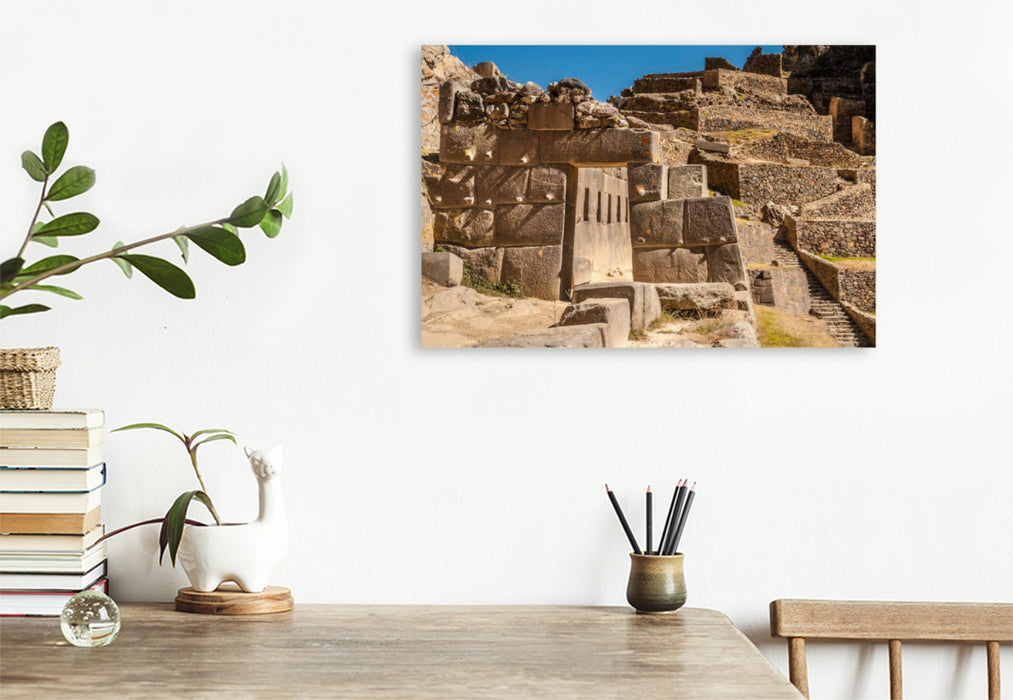 Premium textile canvas Premium textile canvas 120 cm x 80 cm landscape Inca fortress Ollantaytambo 