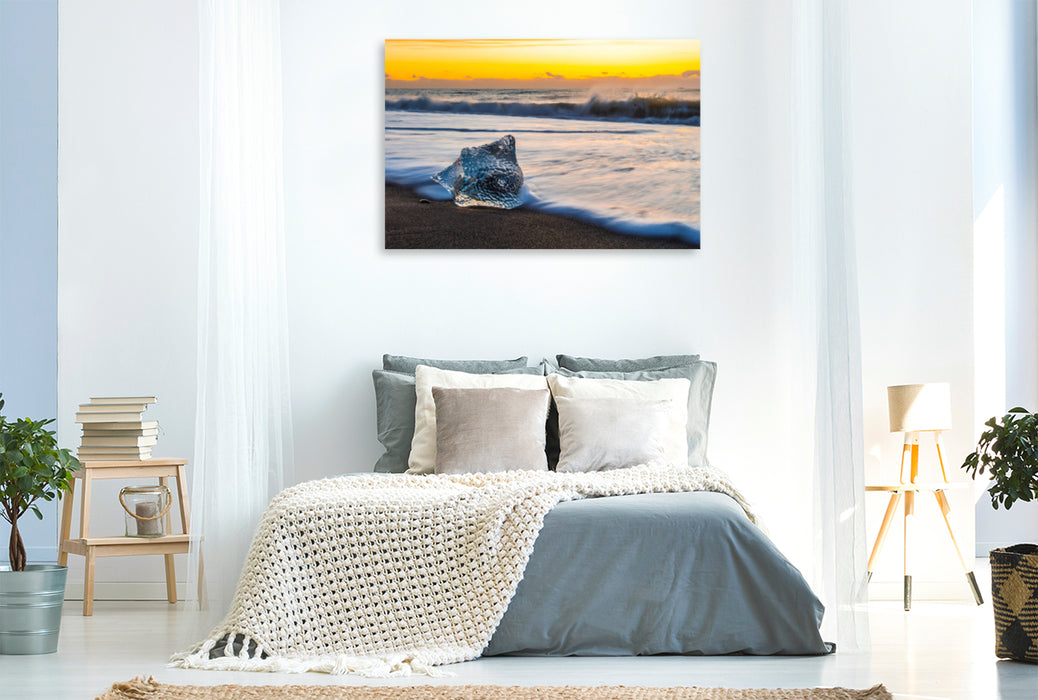 Premium textile canvas Premium textile canvas 120 cm x 80 cm landscape Jökulsárlón glacier ice on the black beach 