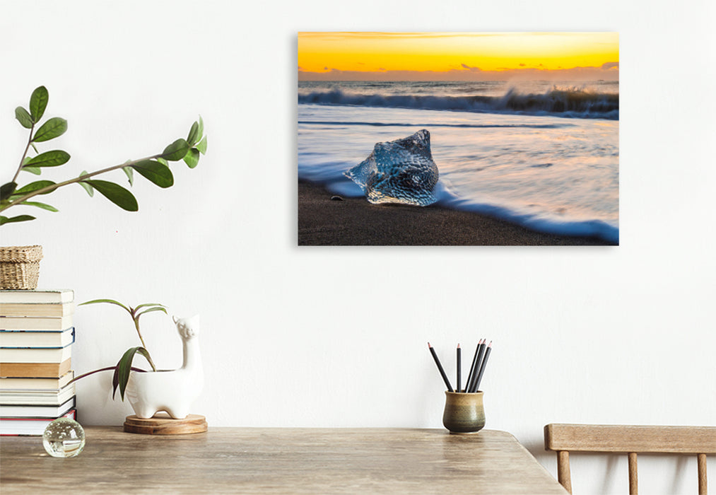 Premium textile canvas Premium textile canvas 120 cm x 80 cm landscape Jökulsárlón glacier ice on the black beach 