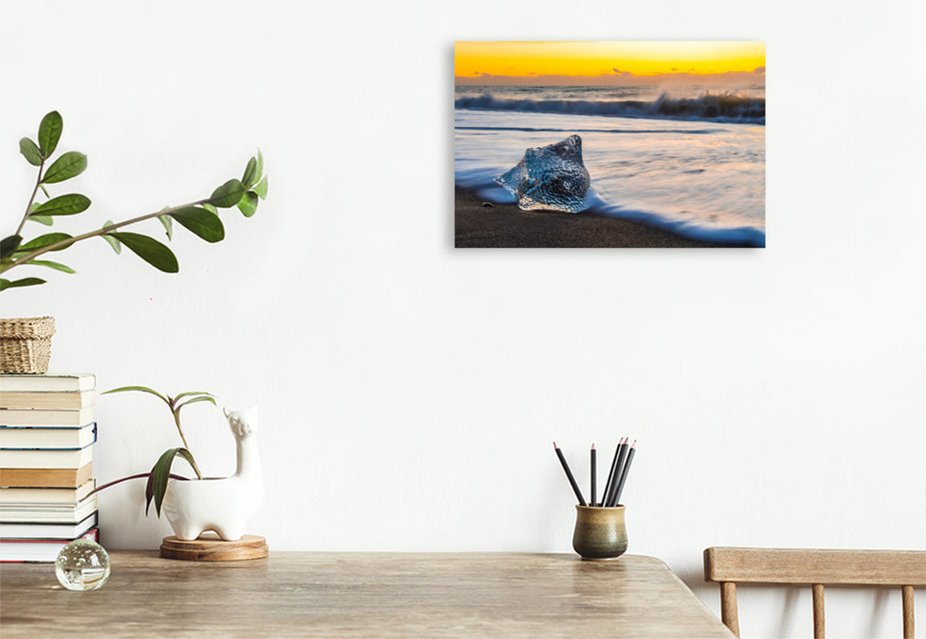 Premium textile canvas Premium textile canvas 120 cm x 80 cm landscape Jökulsárlón glacier ice on the black beach 