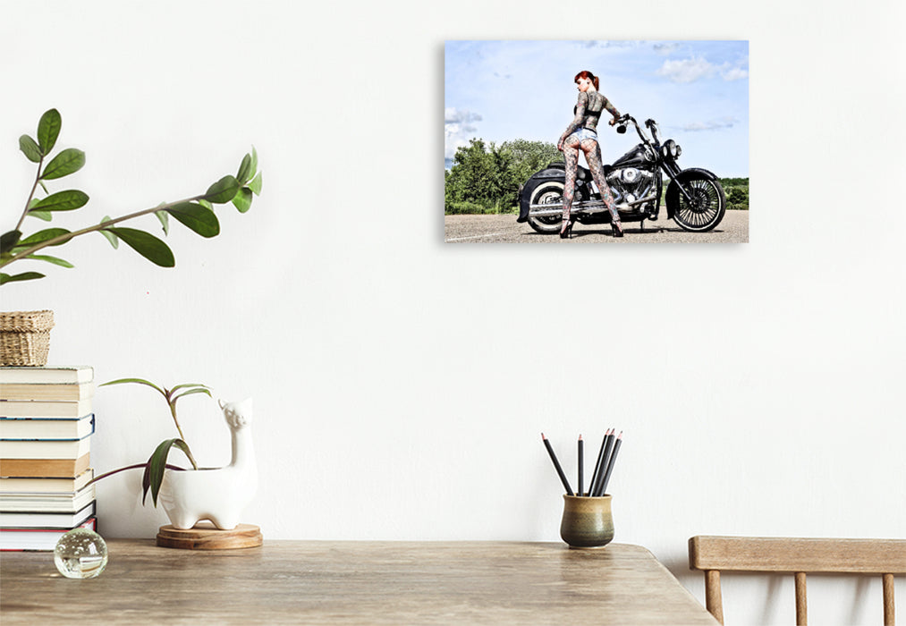 Premium textile canvas Premium textile canvas 120 cm x 80 cm landscape FLSTN Softail Deluxe Bj.05 with Wildcat_Ink Outdoor 