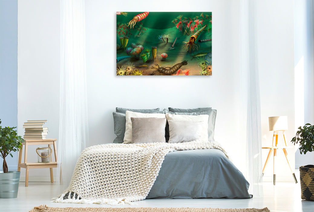 Premium textile canvas Premium textile canvas 120 cm x 80 cm landscape Silurian geological period, life in the sea 