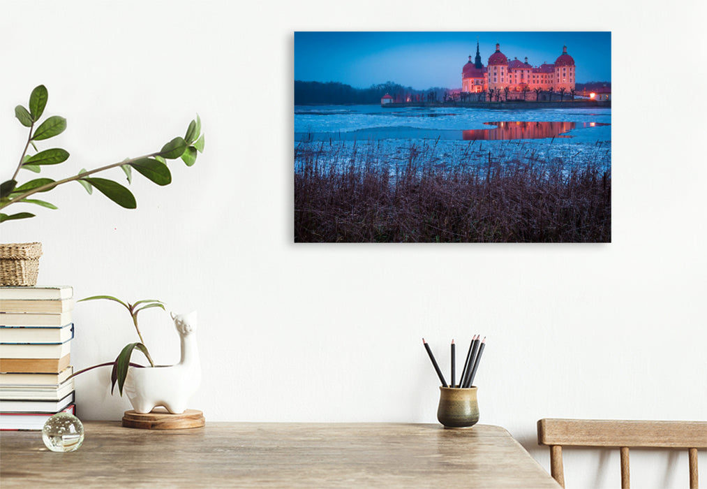 Premium textile canvas Premium textile canvas 120 cm x 80 cm landscape Castle in Moritzburg 