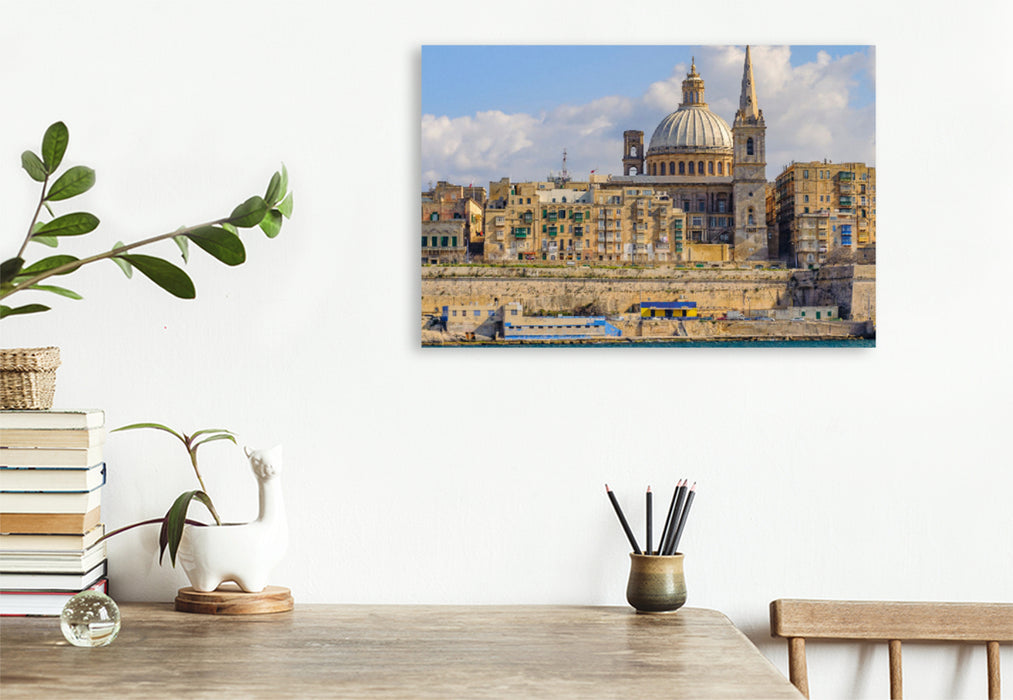 Premium textile canvas Premium textile canvas 120 cm x 80 cm landscape view of the skyline of Valetta 