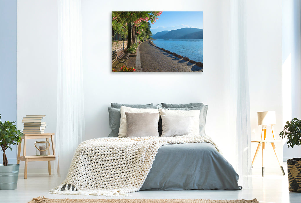 Premium textile canvas Premium textile canvas 120 cm x 80 cm across Malcesine waterfront 
