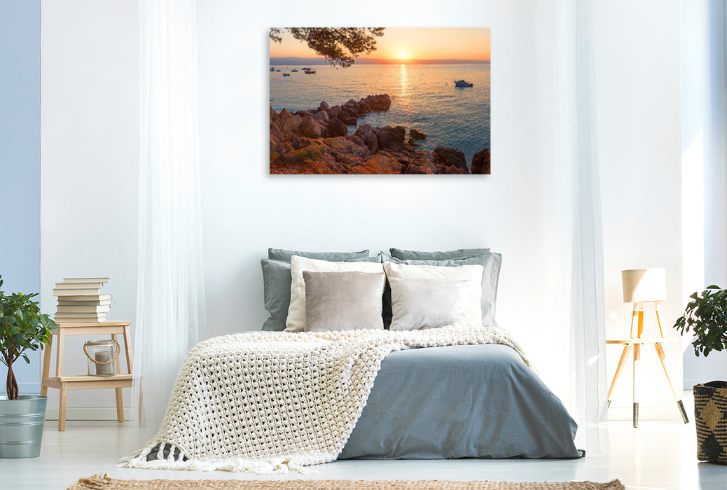 Premium textile canvas Premium textile canvas 120 cm x 80 cm landscape rocky beach Moscenicka Draga 