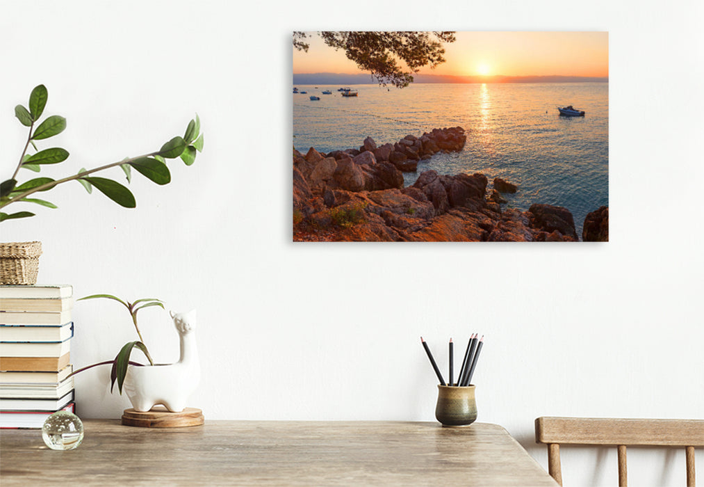 Premium textile canvas Premium textile canvas 120 cm x 80 cm landscape rocky beach Moscenicka Draga 