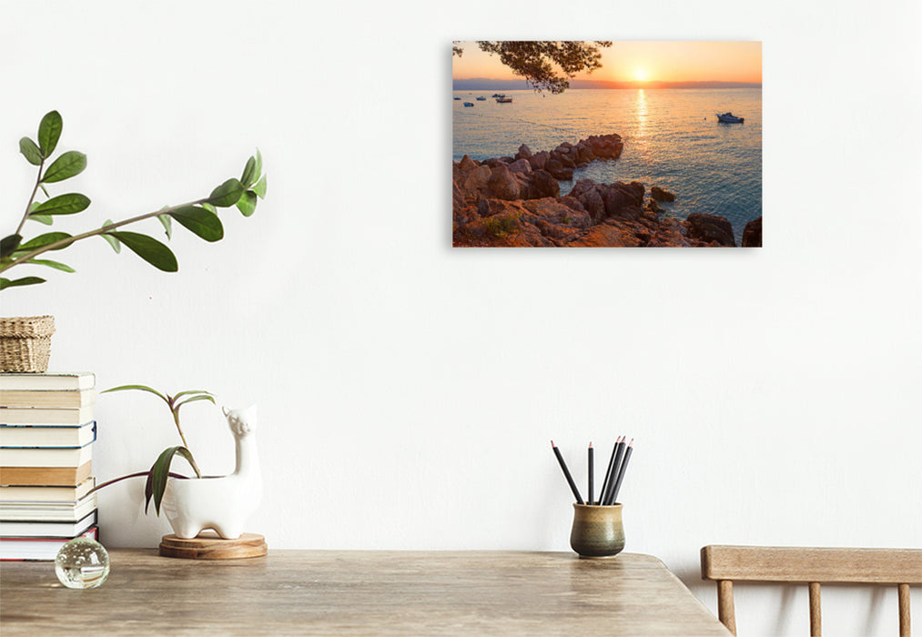 Premium textile canvas Premium textile canvas 120 cm x 80 cm landscape rocky beach Moscenicka Draga 