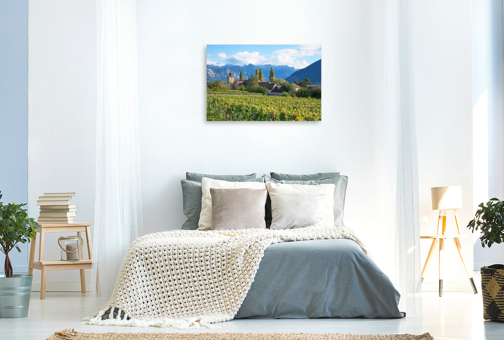 Premium textile canvas Premium textile canvas 120 cm x 80 cm landscape Weingut Schloss Salenegg Maienfeld 