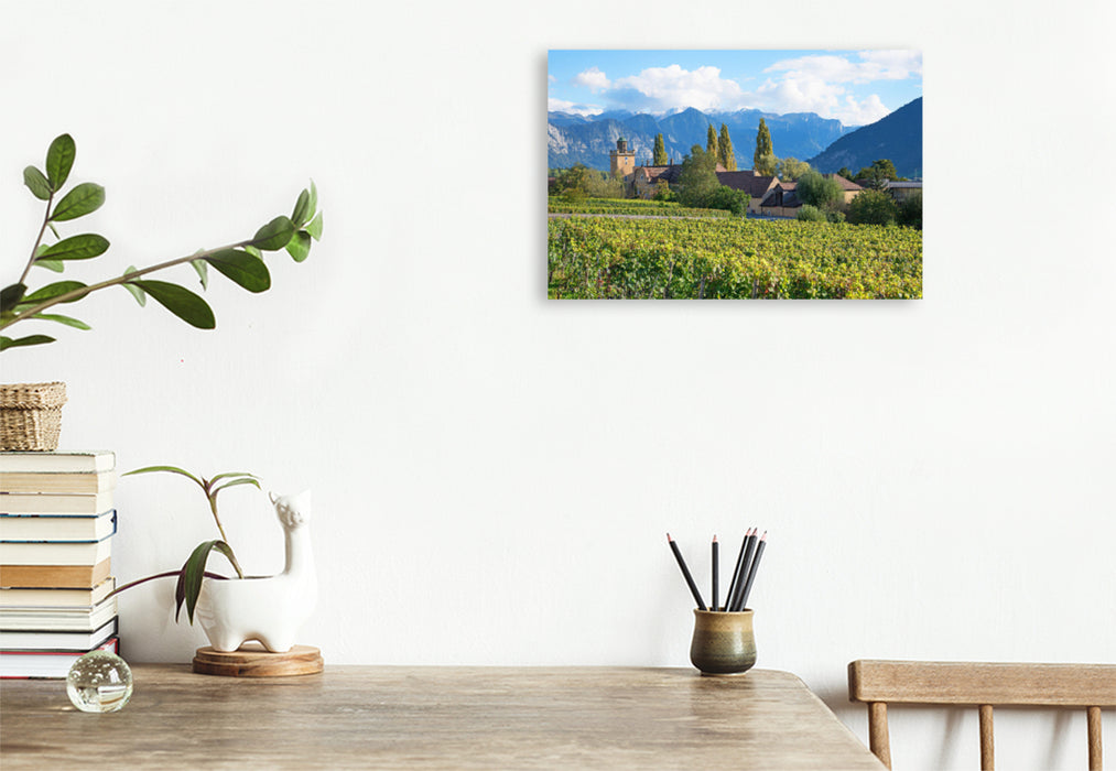 Premium textile canvas Premium textile canvas 120 cm x 80 cm landscape Weingut Schloss Salenegg Maienfeld 