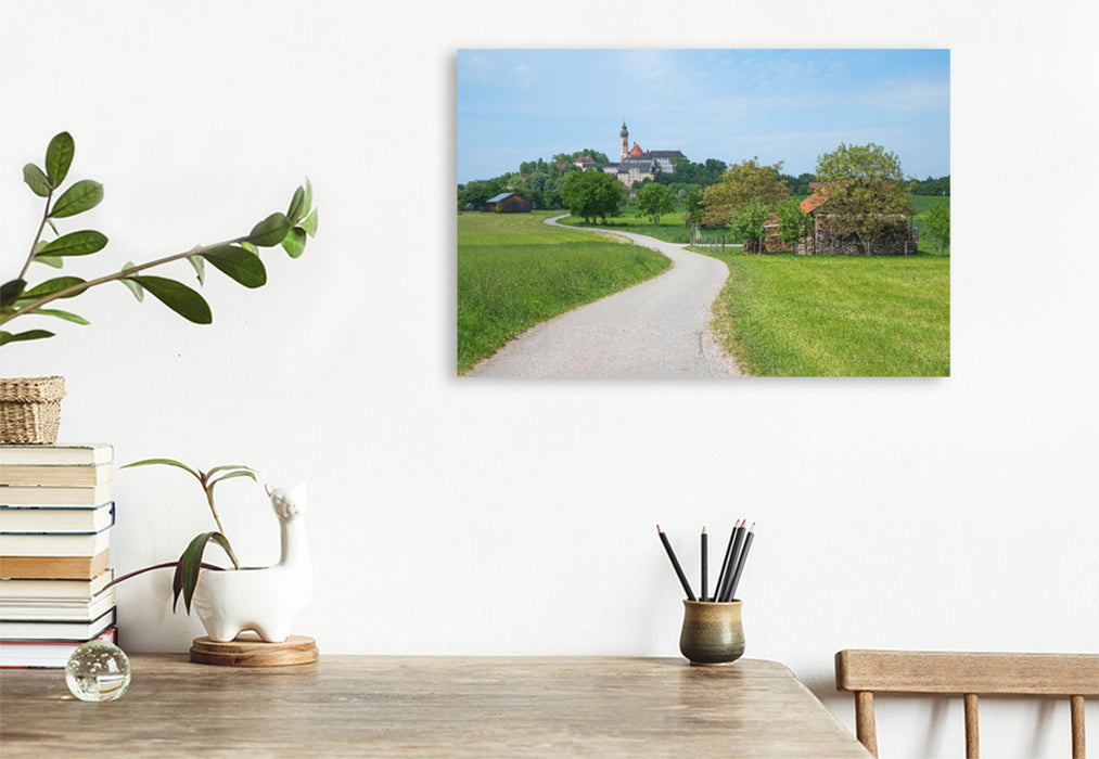 Premium textile canvas Premium textile canvas 120 cm x 80 cm across hiking trail to Andechs Monastery 