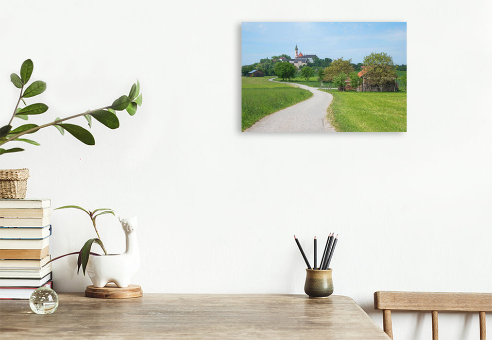 Premium textile canvas Premium textile canvas 120 cm x 80 cm across hiking trail to Andechs Monastery 