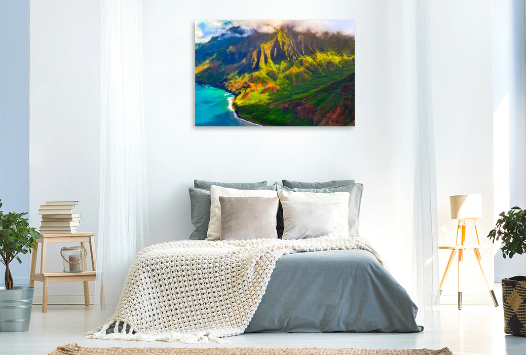 Premium textile canvas Premium textile canvas 120 cm x 80 cm landscape Colorful Napali Coast of Kauai, Hawaii, USA 