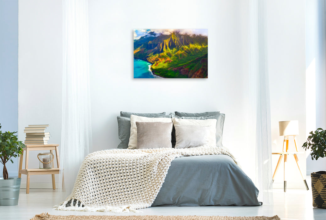 Premium textile canvas Premium textile canvas 120 cm x 80 cm landscape Colorful Napali Coast of Kauai, Hawaii, USA 