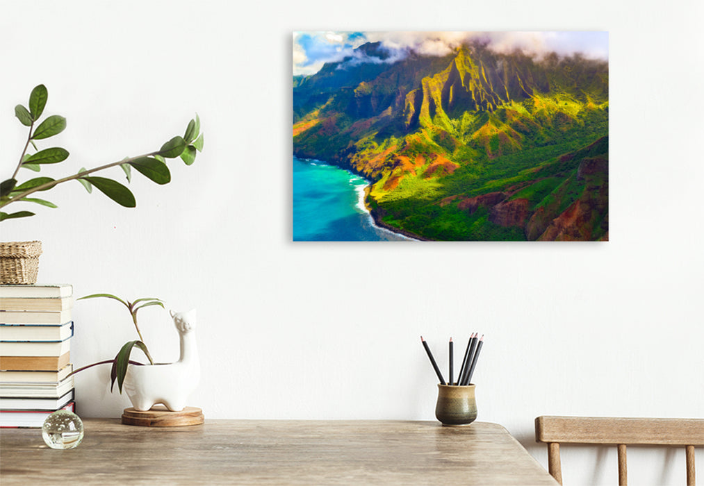 Premium textile canvas Premium textile canvas 120 cm x 80 cm landscape Colorful Napali Coast of Kauai, Hawaii, USA 