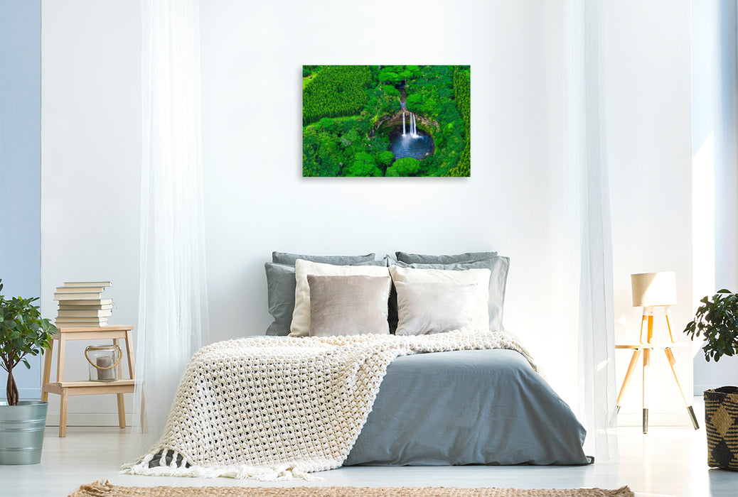 Premium Textile Canvas Premium Textile Canvas 120 cm x 80 cm landscape Aerial view of the Wailua Falls in Kauai, Hawaii, USA 