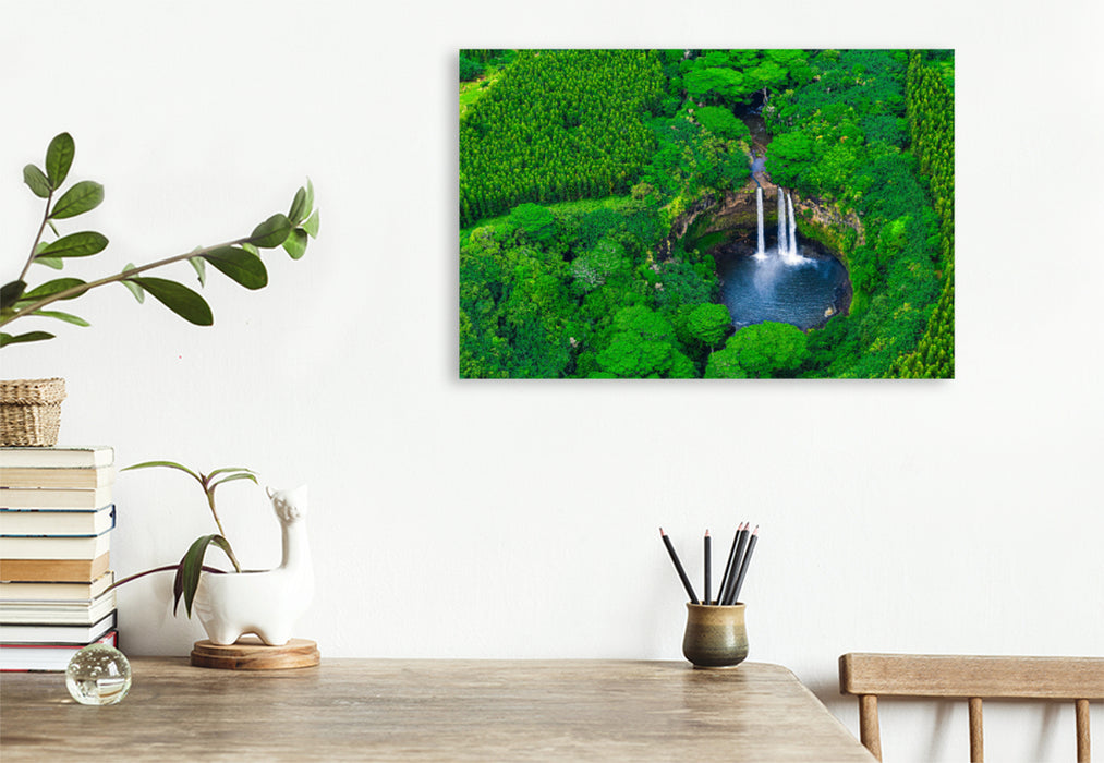 Premium Textile Canvas Premium Textile Canvas 120 cm x 80 cm landscape Aerial view of the Wailua Falls in Kauai, Hawaii, USA 