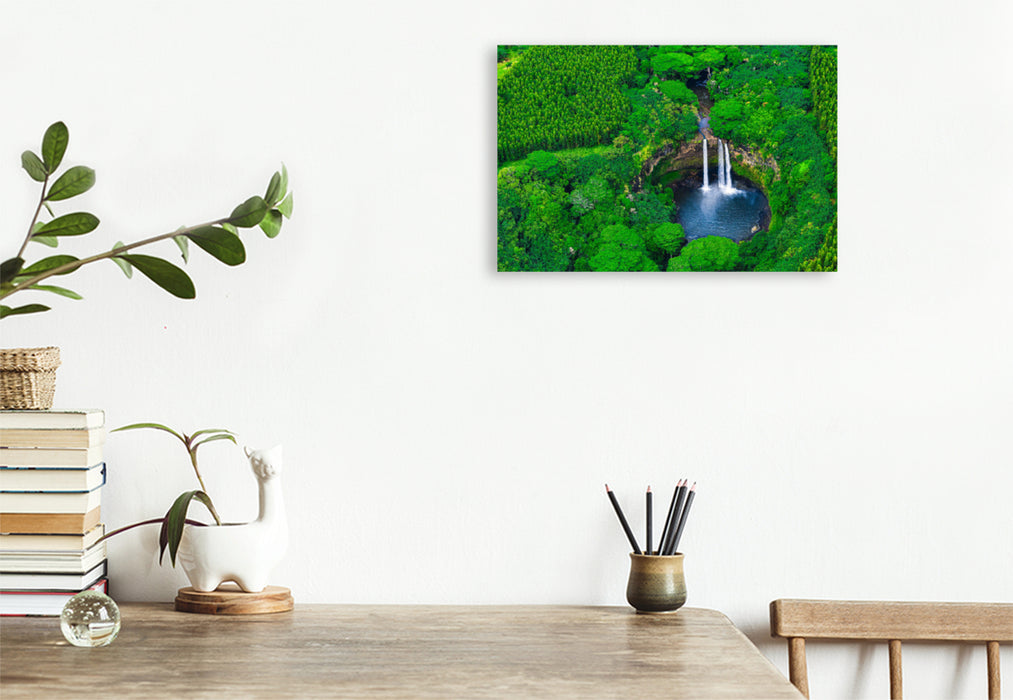 Premium Textile Canvas Premium Textile Canvas 120 cm x 80 cm landscape Aerial view of the Wailua Falls in Kauai, Hawaii, USA 