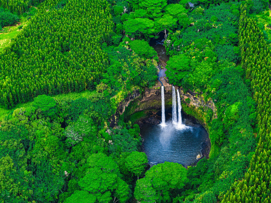 Luftaufnahme der Wailua Wasserfälle in Kauai, Hawaii, USA - CALVENDO Foto-Puzzle'