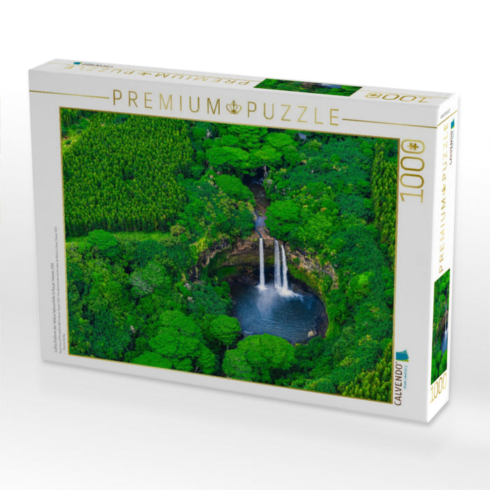 Luftaufnahme der Wailua Wasserfälle in Kauai, Hawaii, USA - CALVENDO Foto-Puzzle'