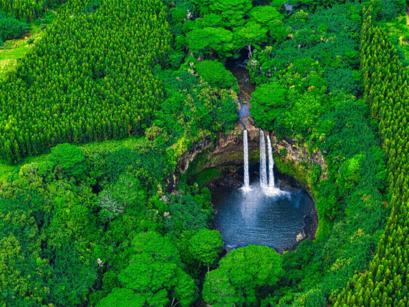 Luftaufnahme der Wailua Wasserfälle in Kauai, Hawaii, USA - CALVENDO Foto-Puzzle'