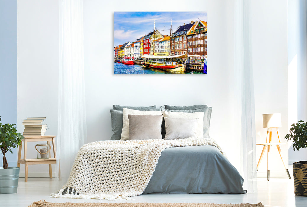 Premium textile canvas Premium textile canvas 120 cm x 80 cm landscape Copenhagen Nyhavn district 