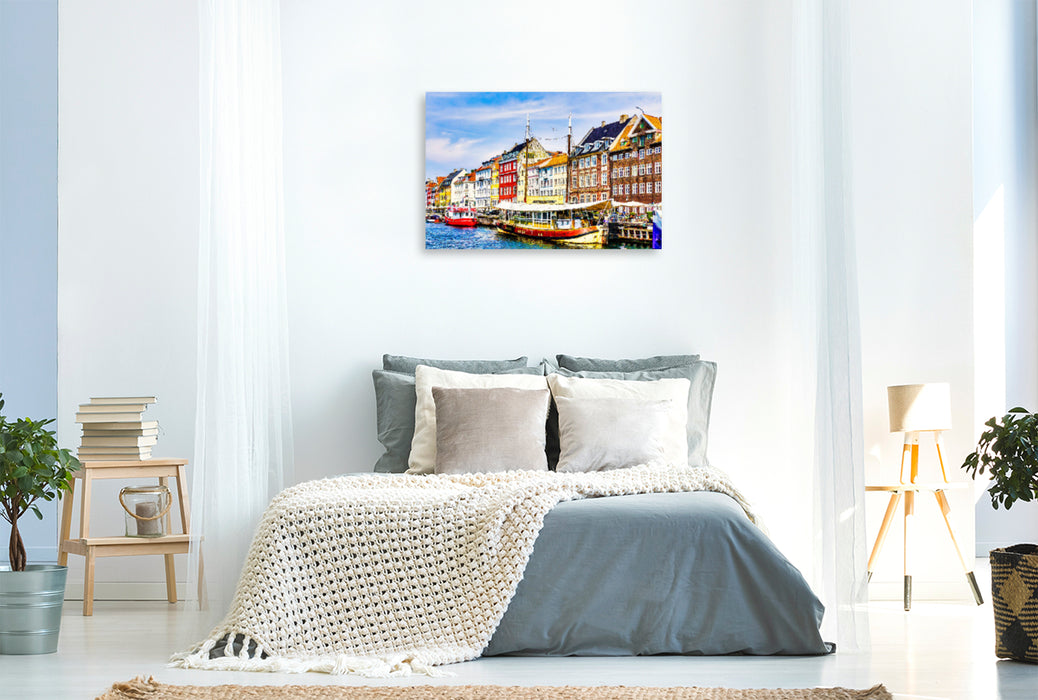 Premium textile canvas Premium textile canvas 120 cm x 80 cm landscape Copenhagen Nyhavn district 