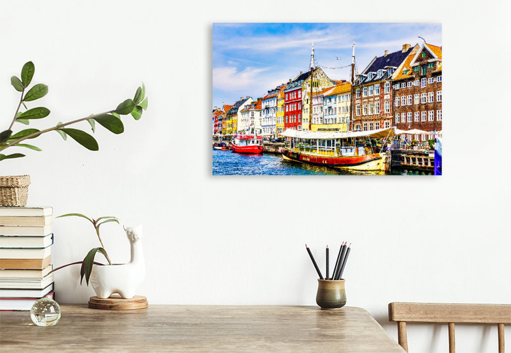 Premium textile canvas Premium textile canvas 120 cm x 80 cm landscape Copenhagen Nyhavn district 